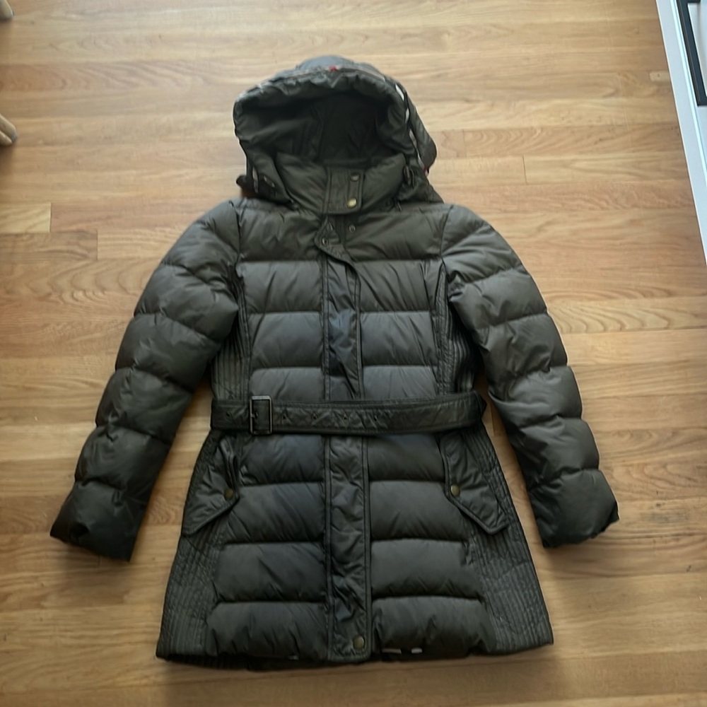 Burberry Brit Puffer Jacket, olive green, size M